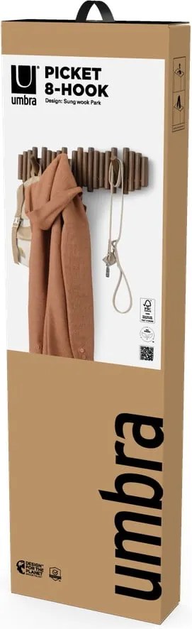 Тъмнокафява стенна закачалка от масивен бор 61 cm Picket – Umbra
