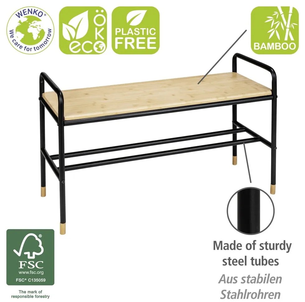 Черен/естествен метален шкаф за обувки с пейка Loft - Wenko