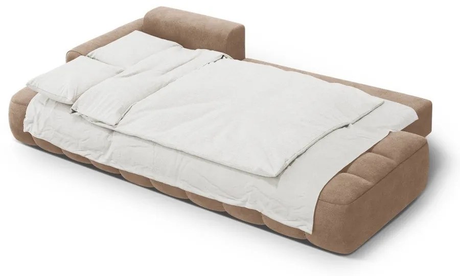 Светлокафяв кадифен сгъваем/с място за съхранение ъглов диван (ляв ъгъл) Linz – Cosmopolitan Design