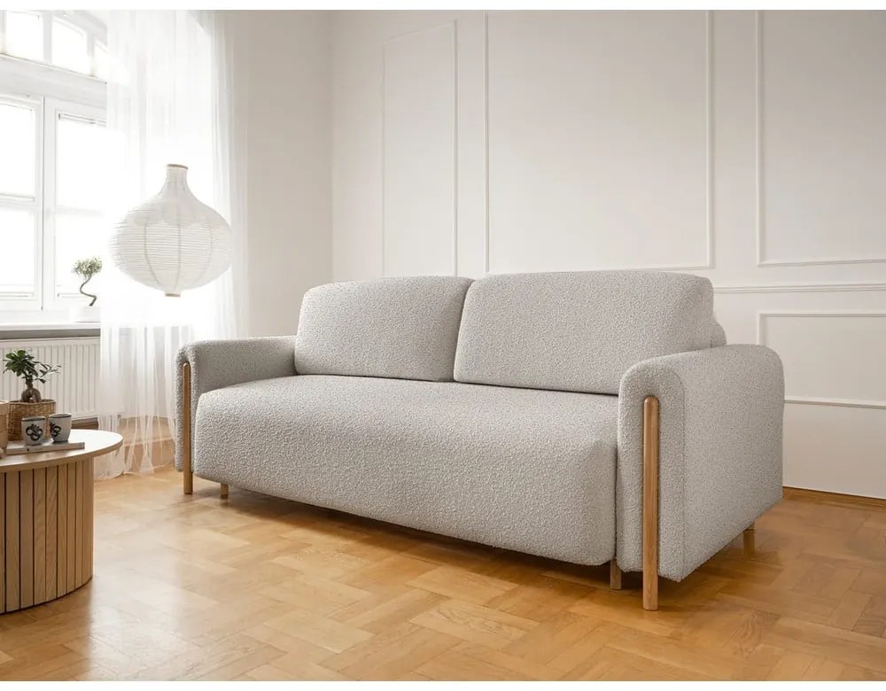 Сиво-бежов сгъваем/с място за съхранение диван от прежда с примки от букле 244 cm Arcadova – ELTAP