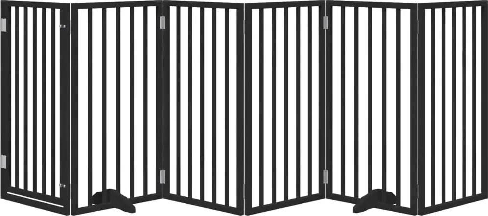Сгъваема преграда за куче с врата 6 панела черна 300 см топола