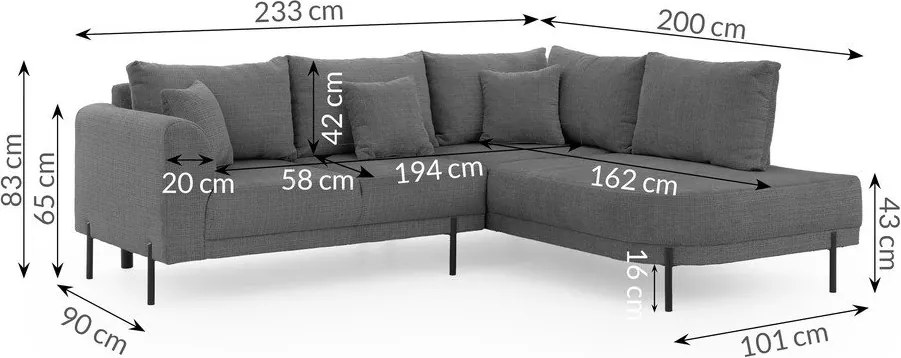 Тъмносив шенилов ъглов диван (десен ъгъл/L форма) Mauris – Ropez