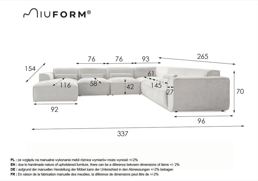 Светлосив ъглов диван (десен ъгъл/"U" форма) Flex Felix – Miuform