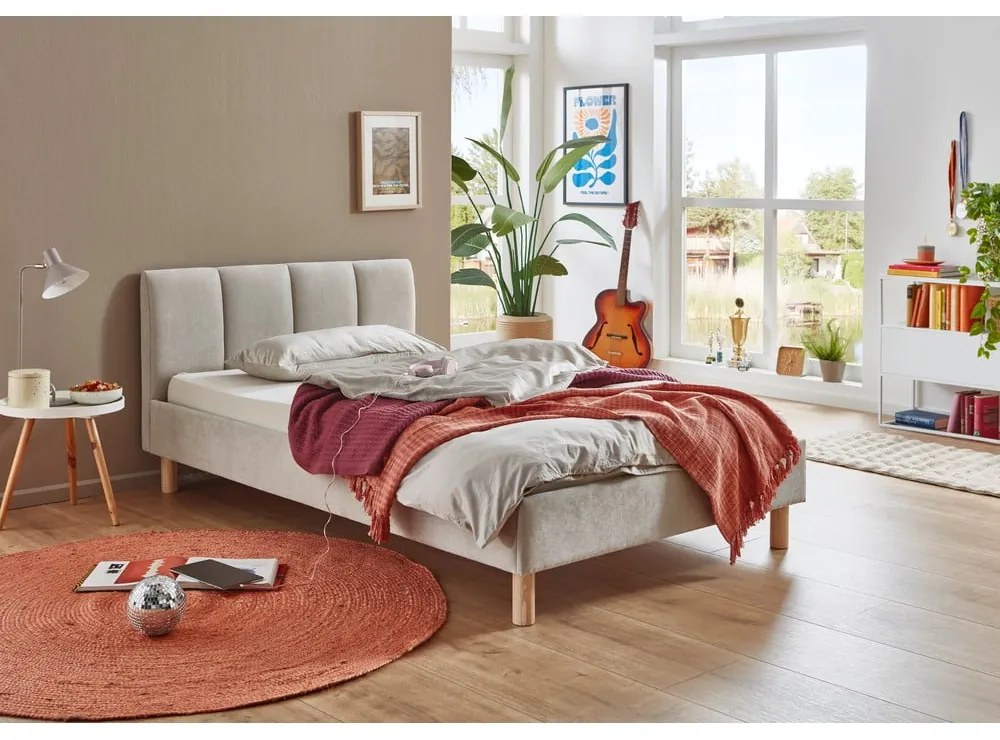 Бежово двойно легло 140x200 cm тапицирано без ламелно дъно Joker – Meise Möbel