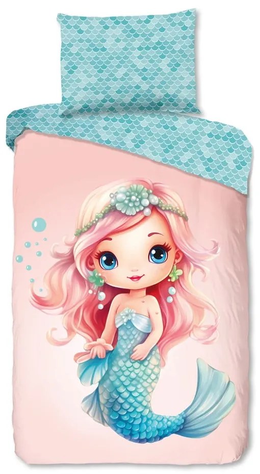 Синьо -розово единично памучно детско спално бельо 140x200 cm Alisse – Good Morning