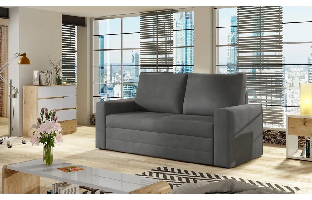 Тъмносив кадифен разтегателен диван с място за съхранение 151 cm Wave – ELTAP