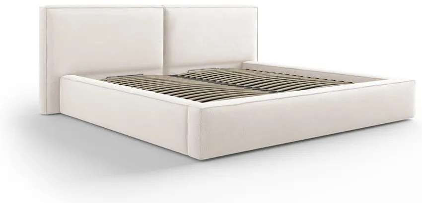 Бежово тапицирано двойно легло с място за съхранение и решетка 140x200 cm Arendal - Cosmopolitan Design