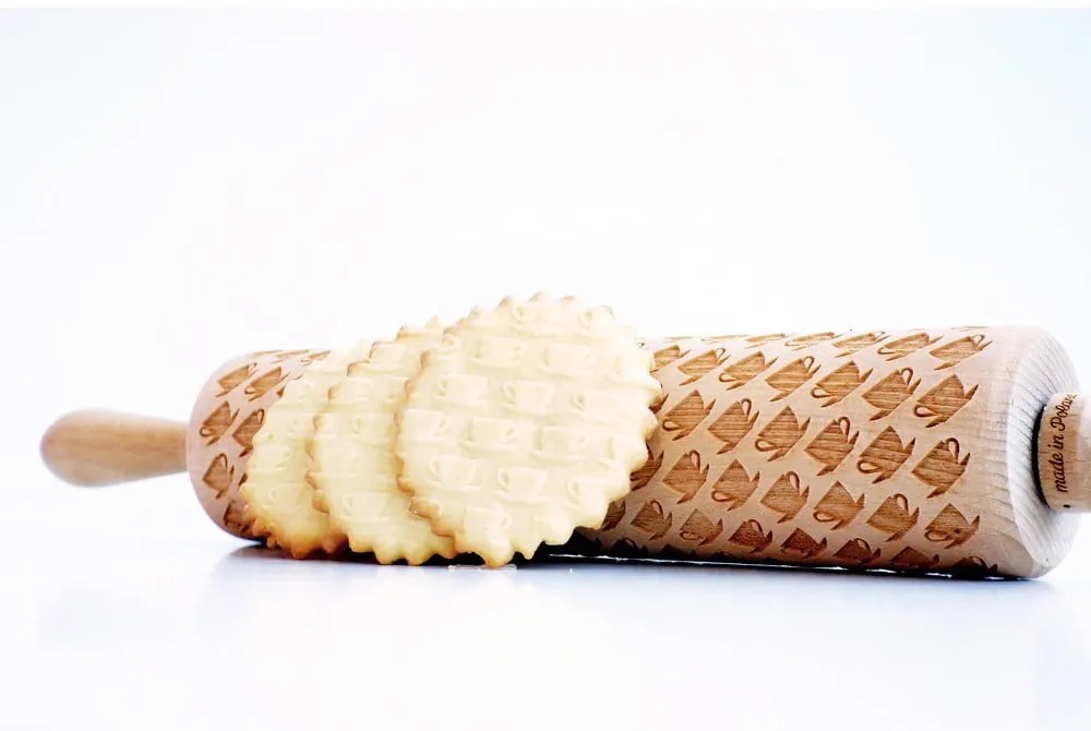 Дървен релефен валяк за тесто Tea Cups - Valek