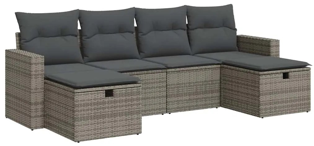 3325426 vidaXL Градински диван с възглавници, 6 части, полиратан, сив