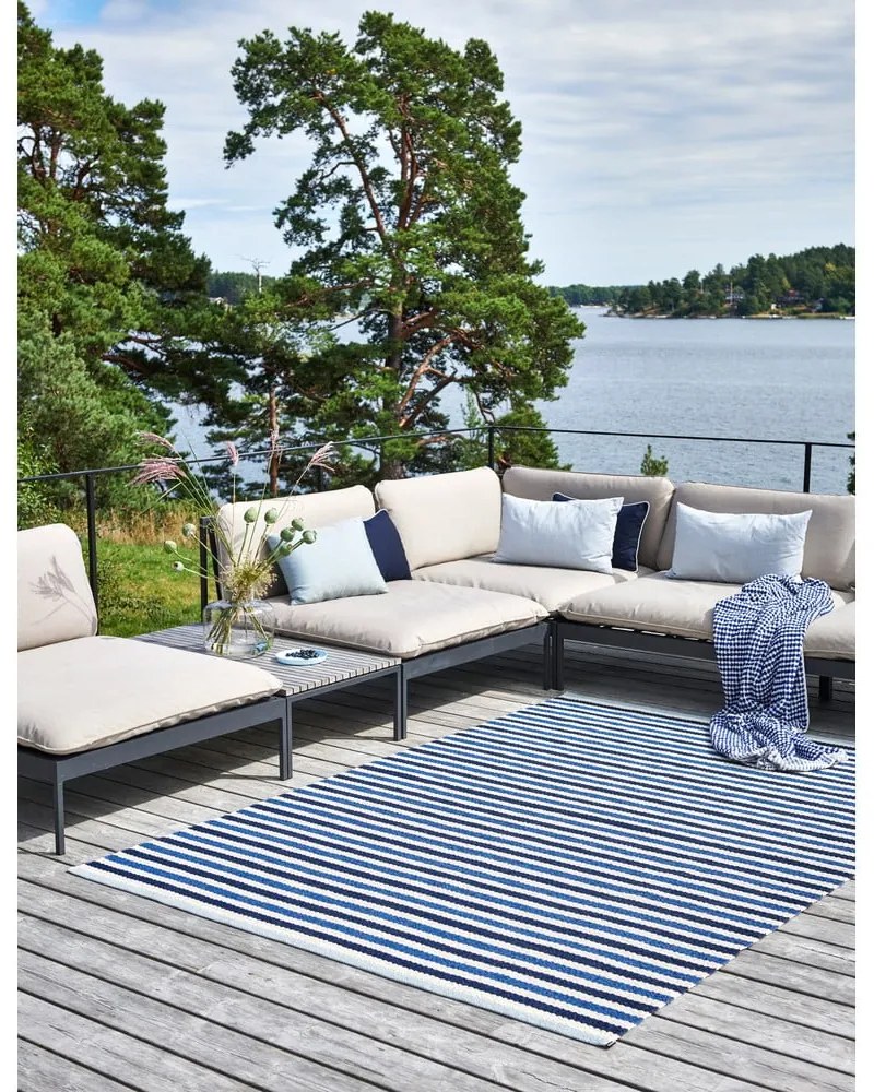 Син и кремав килим за открито и закрито 70x120 cm Teo Denim – Pappelina