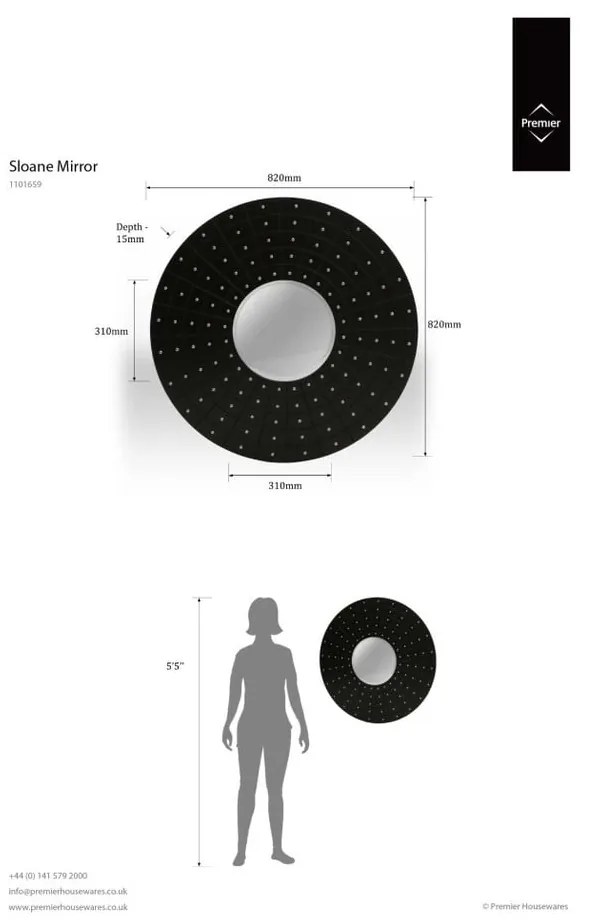 Огледало за стена ø 82 cm Sloane - Premier Housewares