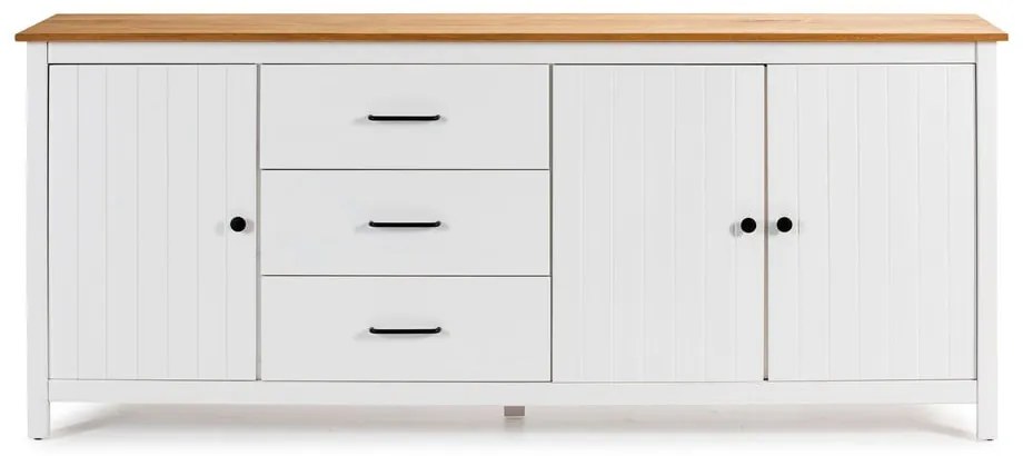 Бял нисък скрин от масивен бор 190x80 cm Miranda – Marckeric