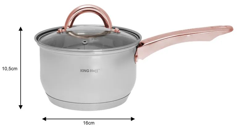Комплект тенджери и тиган Kinghoff KH 1765, 12 ч, Индукция, Инокс/розово злато