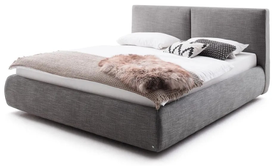 Тъмносиво двойно легло 180x200 cm тапицирано с място за съхранение с включена подматрачна рамка Atesio – Meise Möbel