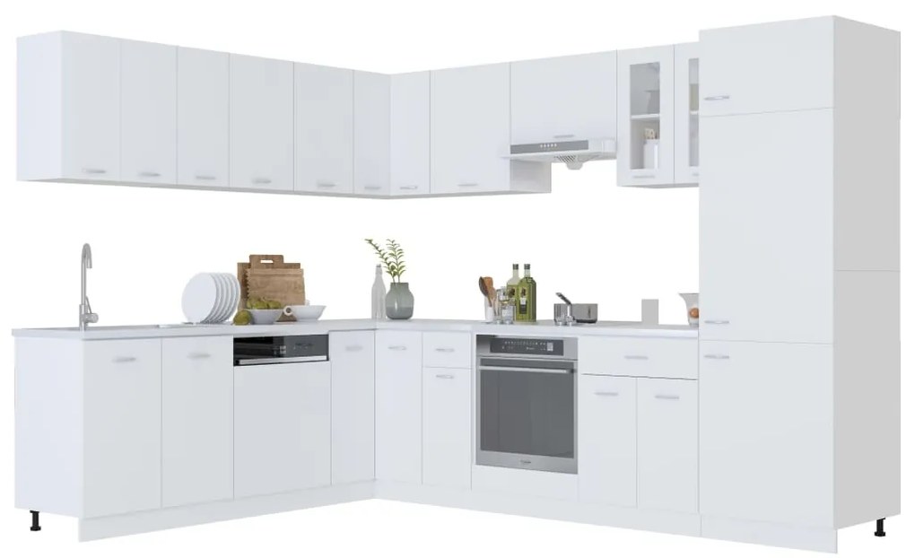 3067666 vidaXL Комплект кухненски шкафове, 14 части, "Lyon", бяло инженерно дърво