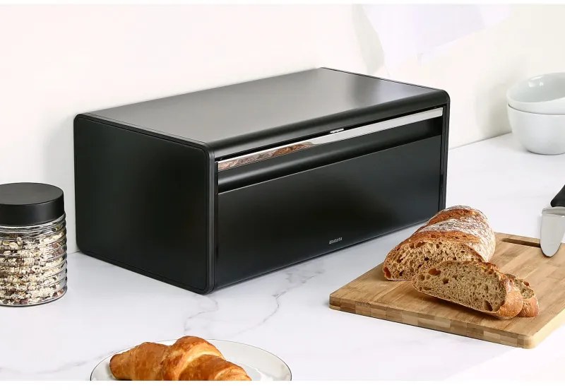 Кутия за хляб Brabantia Fall Front 107836, 18 л, 46.5х25 см, Стенен монтаж, Без пръстови отпечатъци, Черен