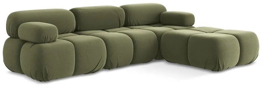 Светлозелен кадифен модулен ъглов диван Lokua – Makamii