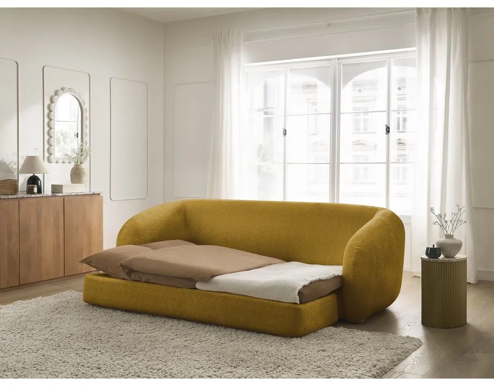 Шенилов сгъваем диван в цвят горчица 228 cm Neyo – Bobochic Paris