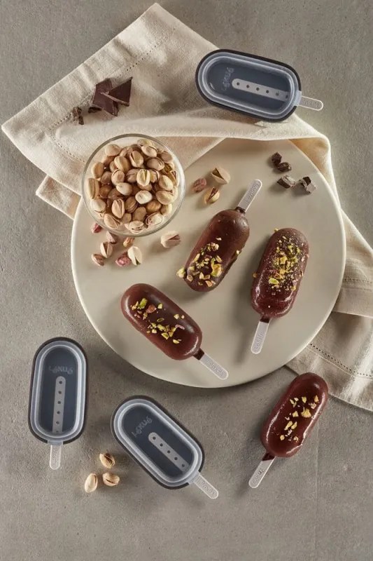 Комплект от 4 форми за сладолед на клечка Lekue 1009044, 350 мл, -20°C / +100°C, Капачета, Сив