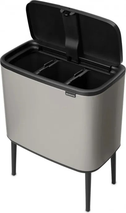 Кош за боклук Brabantia Bo Touch 1010454, 3x11 л, Плавно и безшумно отваряне, Голям отвор, Сив