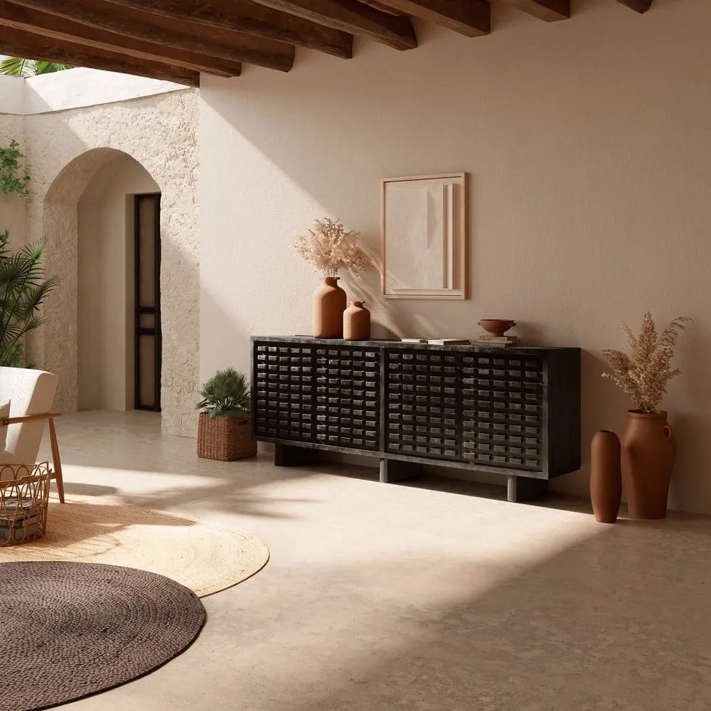 Черен скрин от масивно манго 200x80x40 cm Inaya – MOME