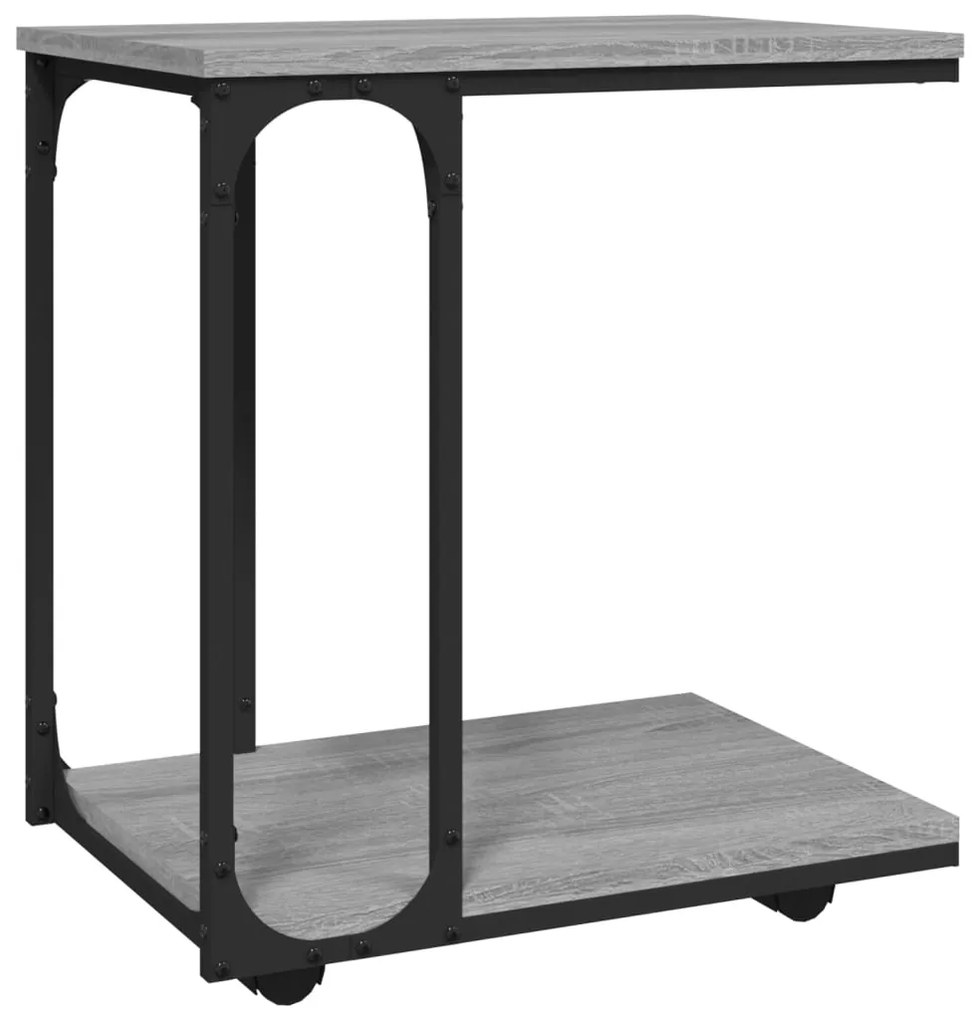 825810 vidaXL Странична маса с колела сив сонома 50x35x55,5см инженерно дърво
