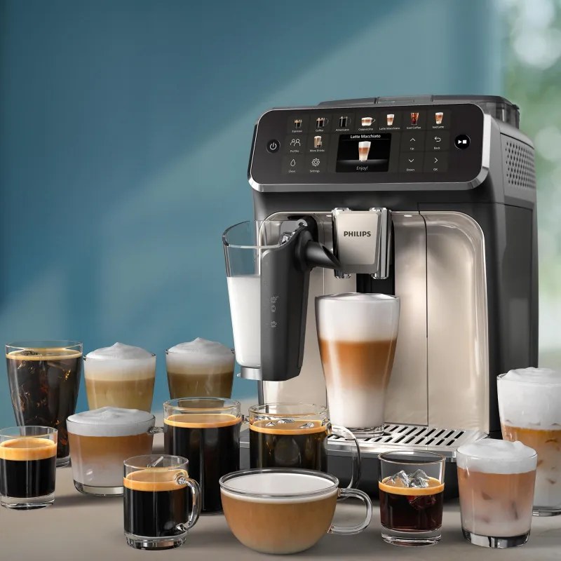Кафеавтомат Philips LatteGo 5500 EP5543/90, 1500W, 15 bar, 1.8 л, 20 напитки, LatteGo, SilentBrew, QuickStart, Керамична мелачка, Сензорен екран, Бял хром