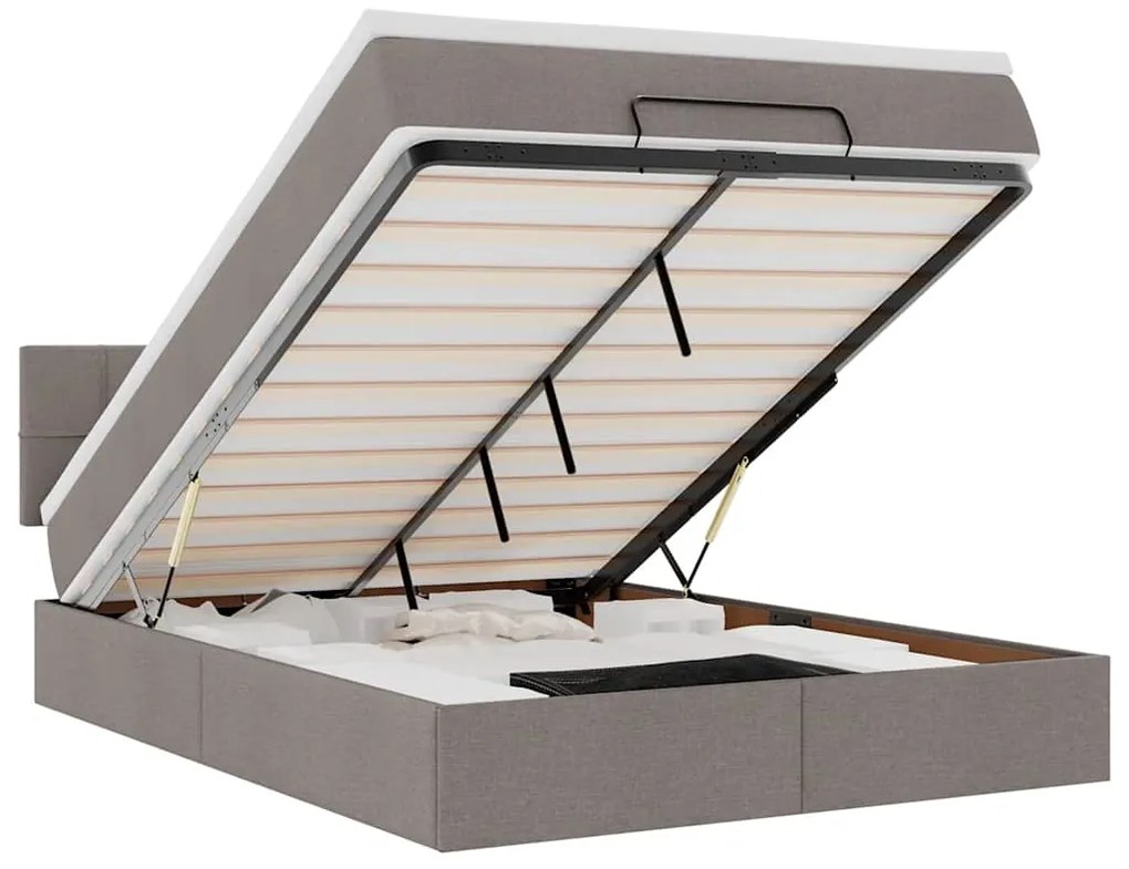 3312316 vidaXL Османска легло с матрак и LED, таупе, 140x200 см, плат