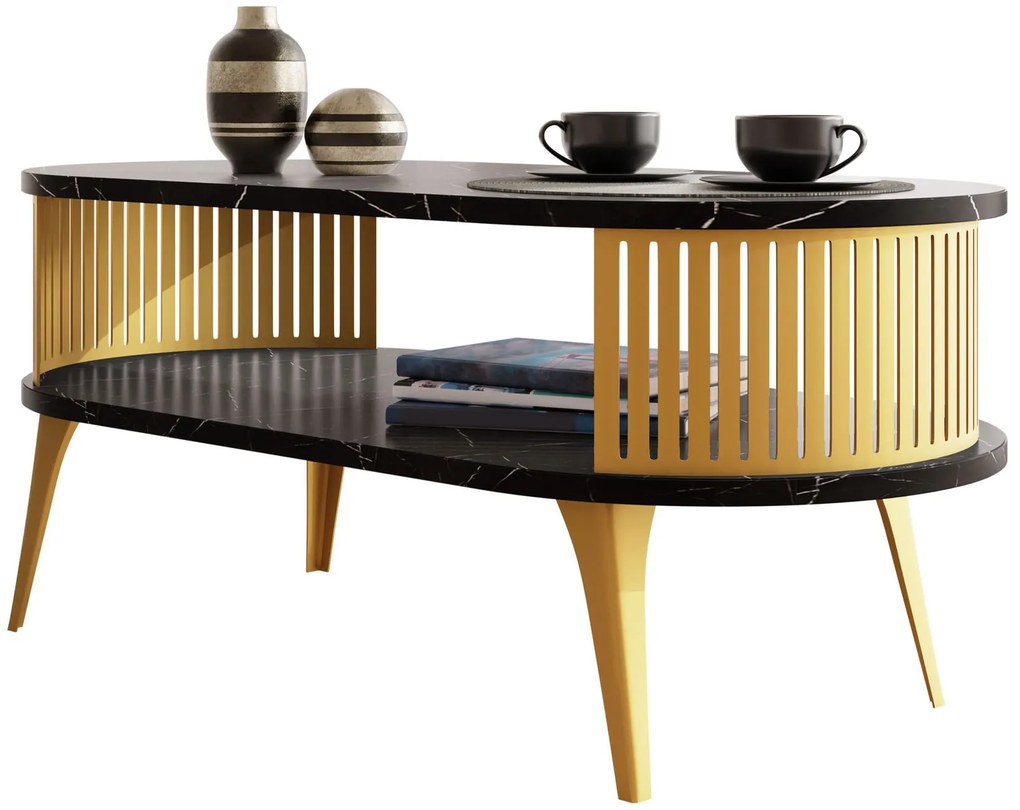 Холна маса Fikoli II-Черен мрамор - Злато