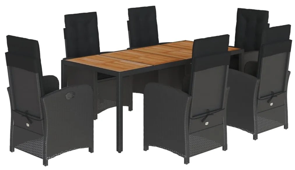 3212236 vidaXL Градински трапезен комплект 7 части възглавници черен полиратан