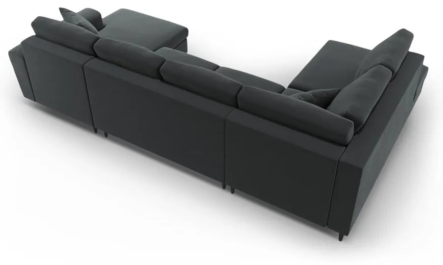 Тъмносив кадифен разтегателен ъглов диван с място за съхранение (ляв ъгъл/U форма) Kyoto – Cosmopolitan Design