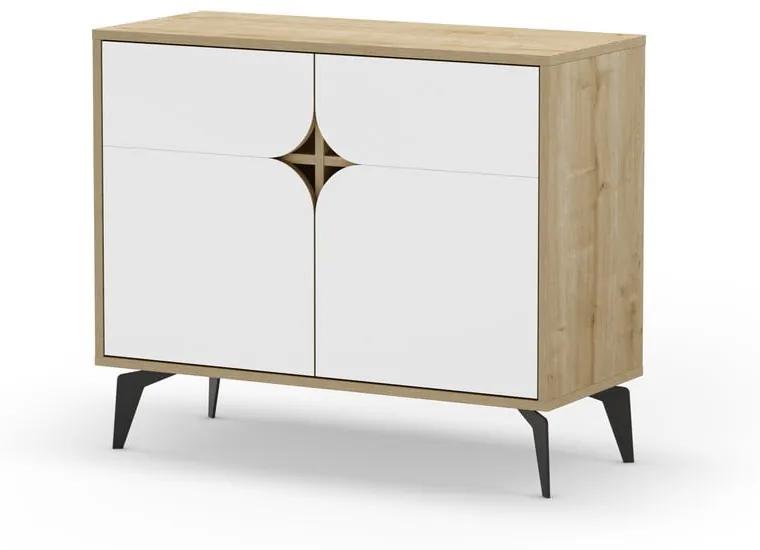 Шкаф в дъбов декор в бял и естествен цвят 95x79 cm Nola - Marckeric