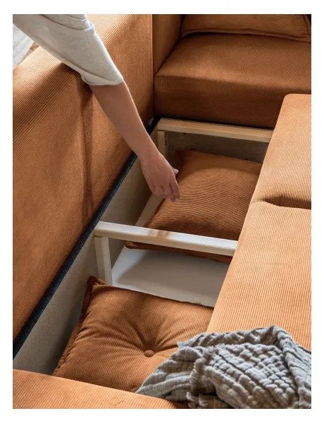 Разтегателен диван от велур в тухлен цвят (променлив) Lazy Lukka - Miuform