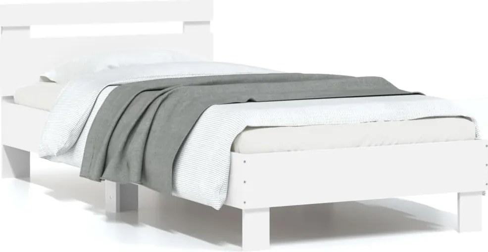 838750 vidaXL Рамка за легло с горна табла и LED осветление, бяла, 75x190 см
