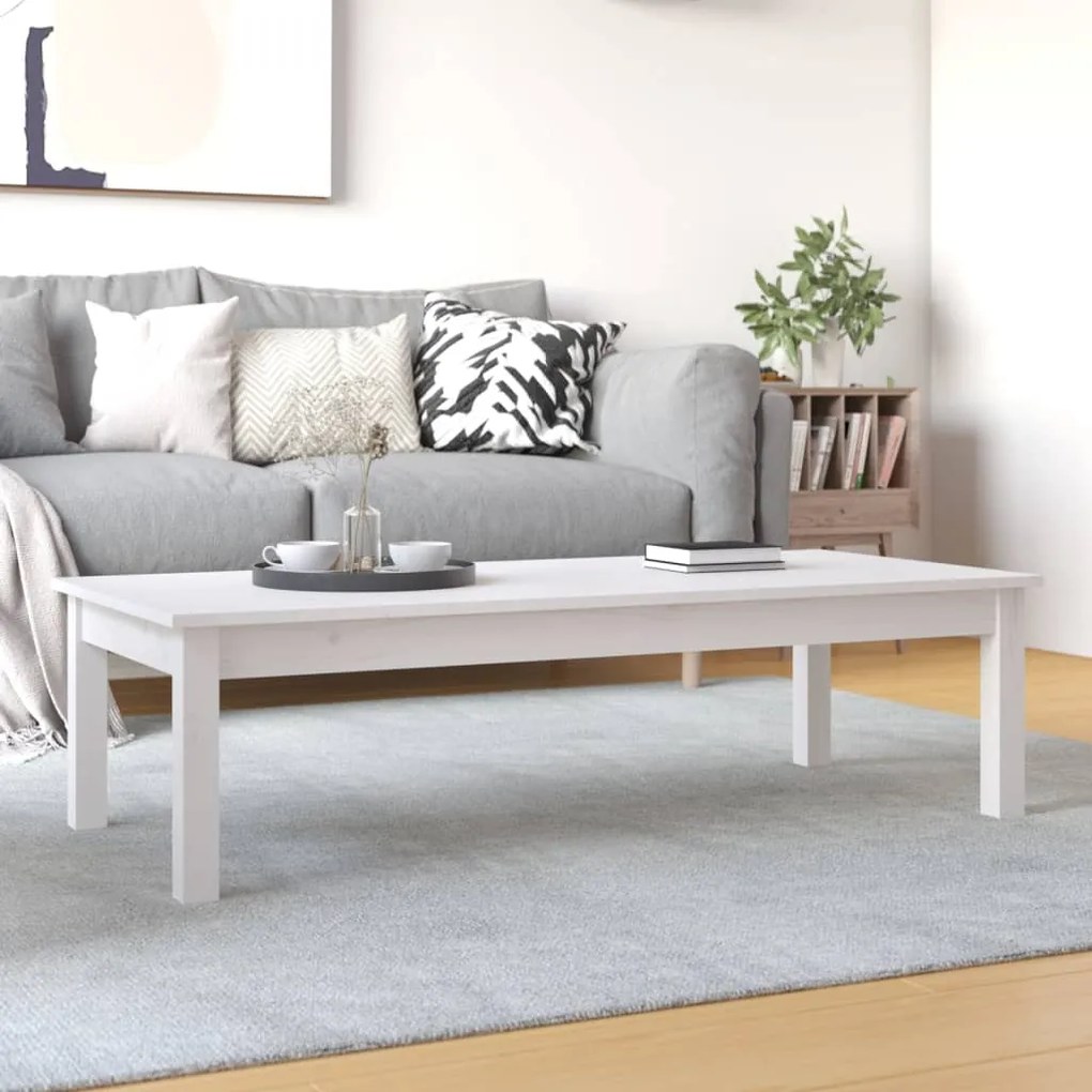 814235 vidaXL Кафе маса, бяла, 110x50x30 см, борово дърво масив