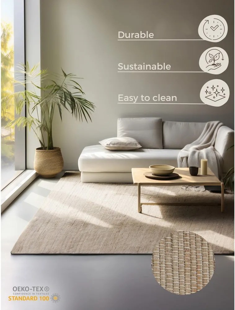 Бежов двустранен/ръчно изработен килим със смес от юта 80x150 cm Handloom – Hanse Home