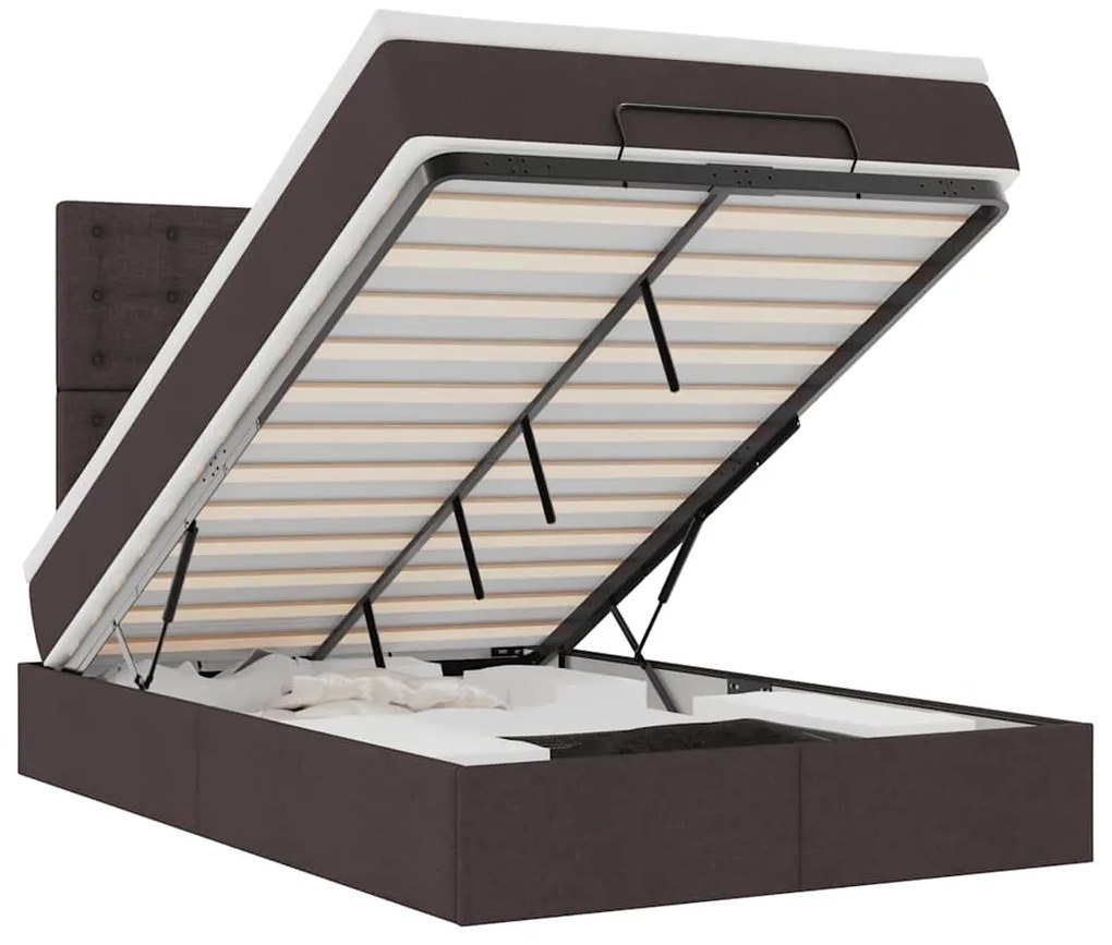 3314158 vidaXL Османска легло с матрак и LED, тъмнокафяво, 120x190 см, плат
