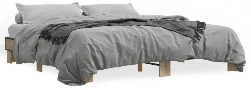 3280218 vidaXL Рамка за легло, дъб сонома, 200x200 см, инженерно дърво и метал