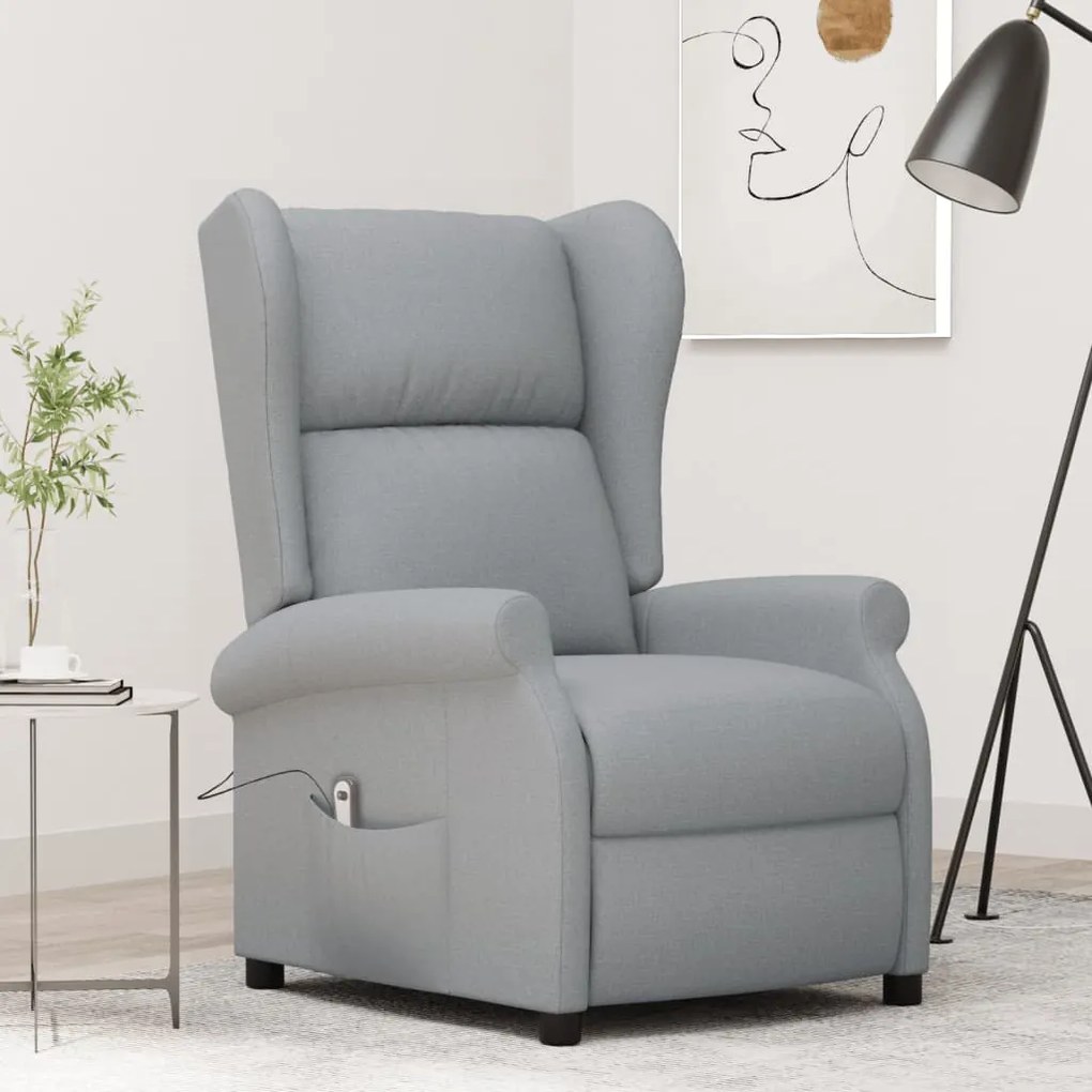 3098319 vidaXL Wingback електрически реклайнер стол, светлосив, текстил