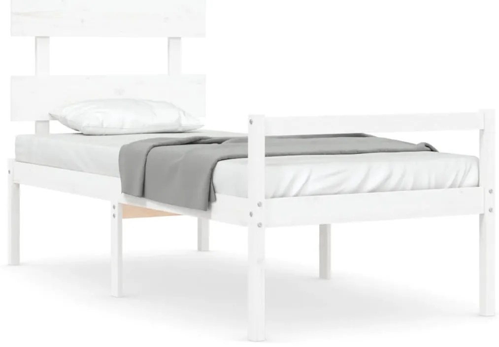 3195317 vidaXL Легло за възрастни с табла, бяло, единично, масивно дърво