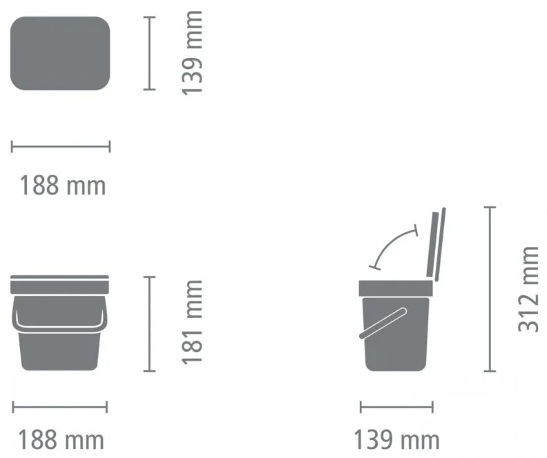 Кош за разделно събиране на боклук Brabantia Sort&Go 1003230, 3 л, Дръжка, Възможност за стенен монтаж, Тъмносив