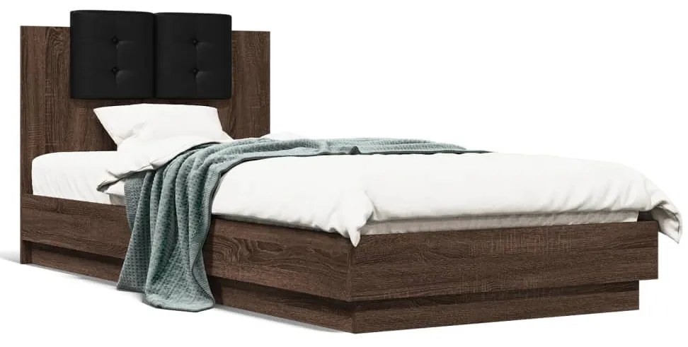 3209946 vidaXL Рамка за легло с табла, кафяв дъб, 90x200 см, инженерно дърво