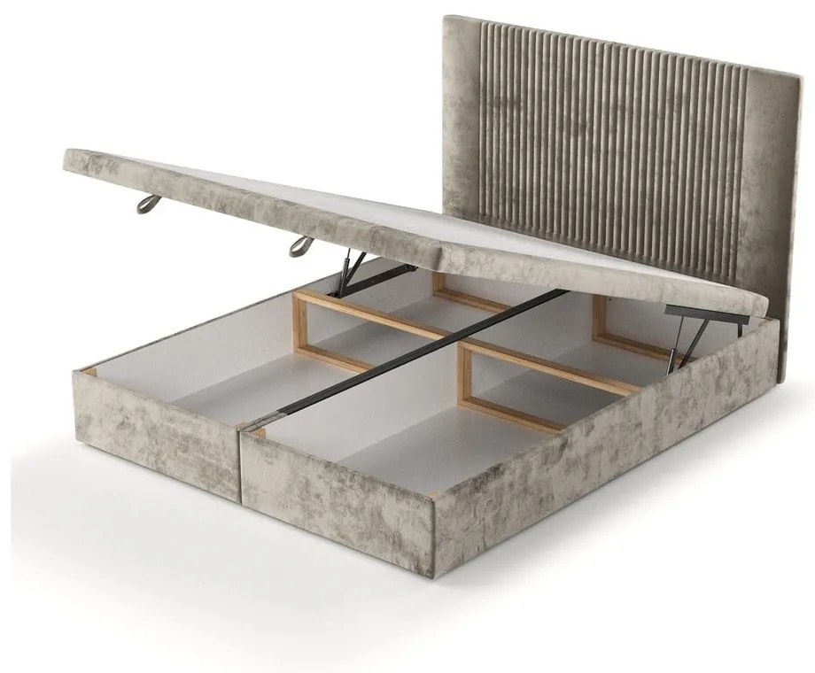 Бежово тапицирано двойно легло с място за съхранение 200x200 cm Mavel – Maison de Rêve