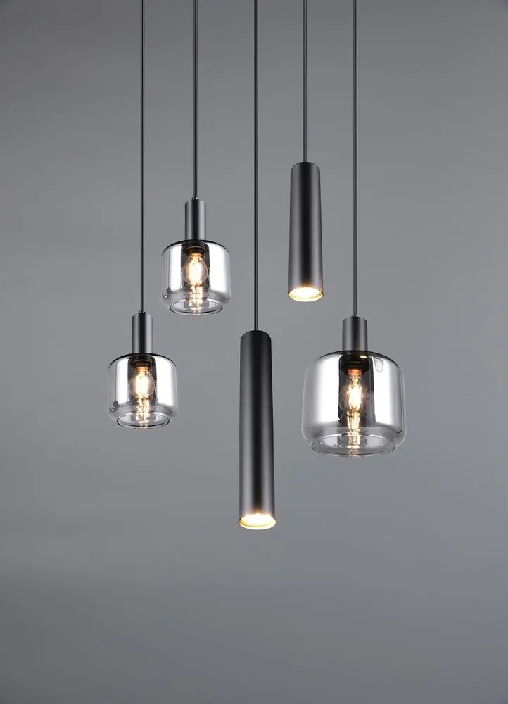 Черно висящо осветително тяло с метален абажур/със стъклен абажур ø 40 cm Mataro – Trio