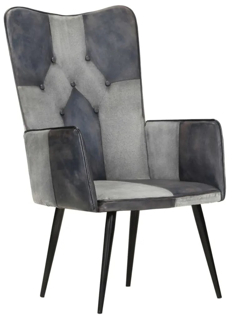 339661 vidaXL Wingback стол, сив, естествена кожа