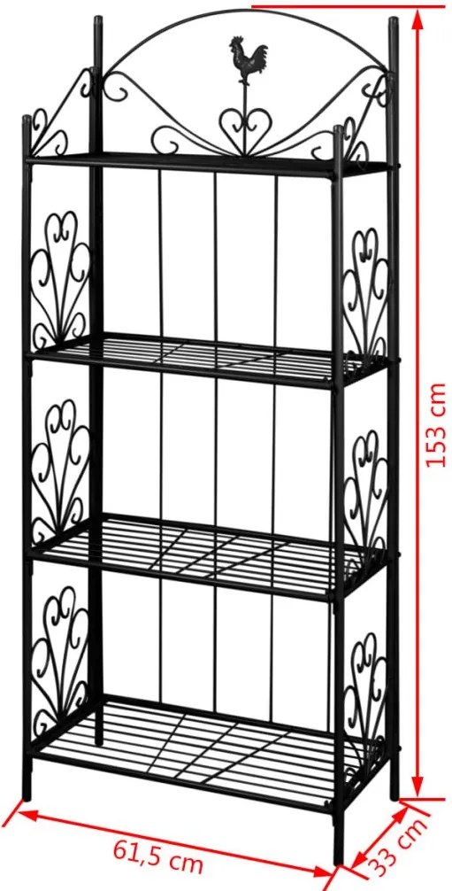 Рафт за цветя, правоъгълен, черен