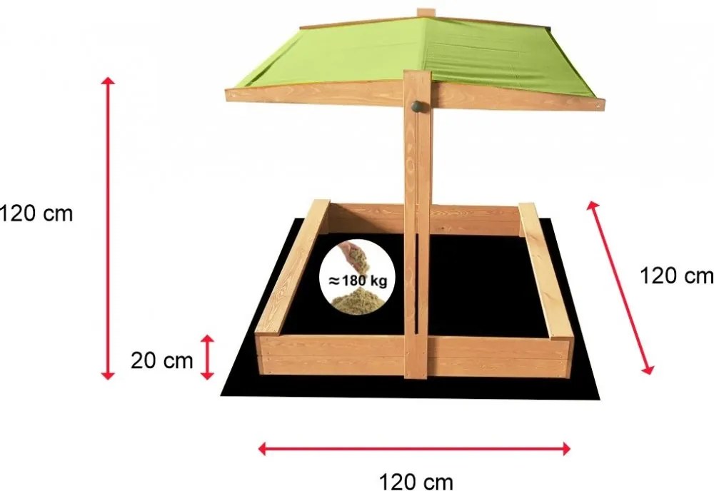Детски пясъчник със зелен покрив