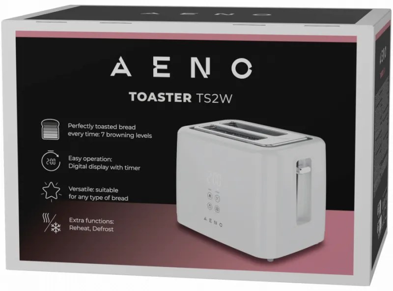 Тостер за хляб AENO ATS0002W, 930W, 7 степени, Сензорно управление, Обратен таймер, Защита при засядане, Тих, Бял