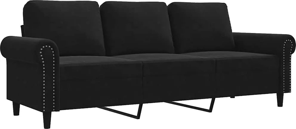 359544 vidaXL 3-местен диван, черен, 180 см, кадифе