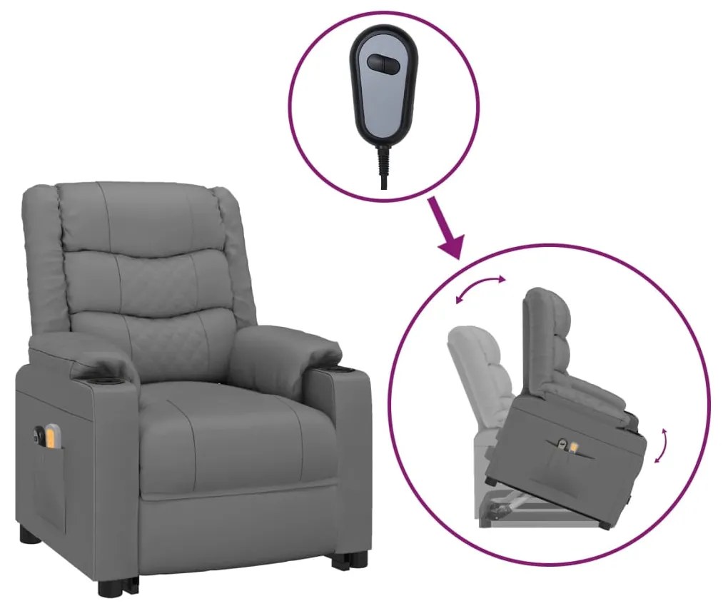 3143473 vidaXL Изправящ масажен стол, сив, изкуствена кожа